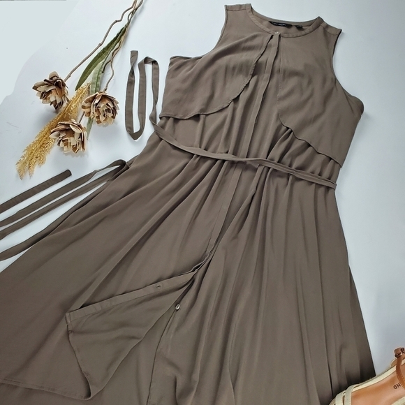 H by Halston  Brown Olive Belted Maxi Dress 14 - Picture 10 of 15
